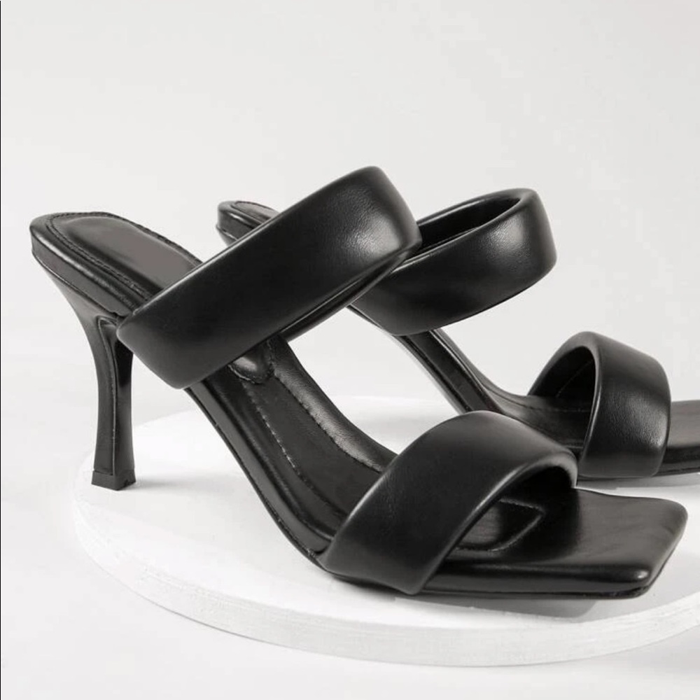 NEW! Faux leather double strap open-toe heels
